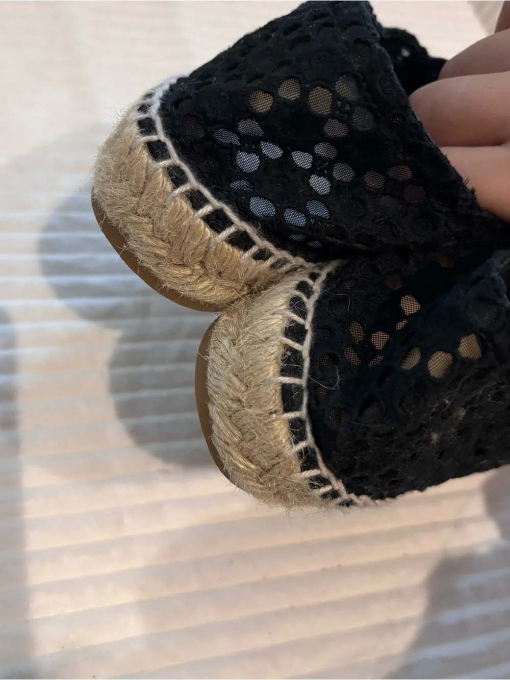 CHANEL Black Woven Espadrille Flats with Patent Cap Toe